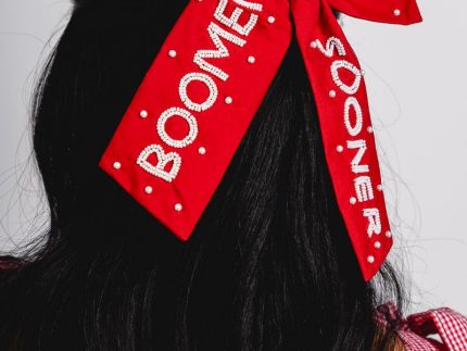OU Boomer Sooner pearl hair bow crimson
