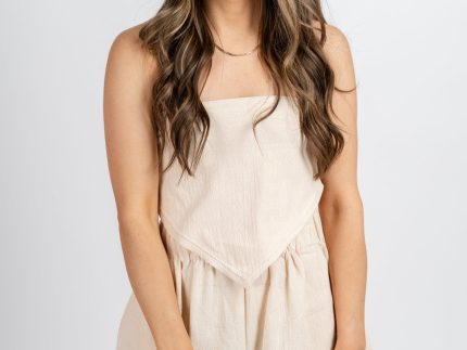 Cropped gauze top light taupe