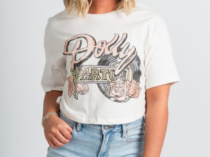 Dolly Parton record crop t-shirt off white