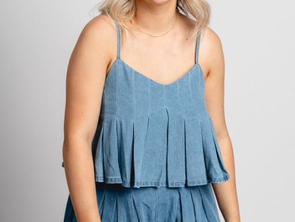 Denim pleated top blue