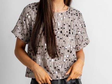 Dream of me sequin short sleeve top dove grey