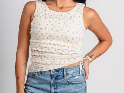 Floral asymmetrical tank top cream