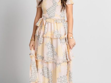 Floral smocked midi dress yellow