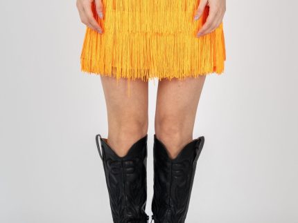 Fringe satin mini skirt orange