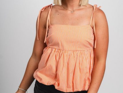 Gingham bubble hem tank top orange/white