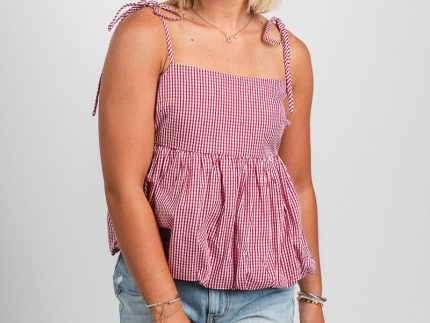 Gingham bubble hem tank top red/white