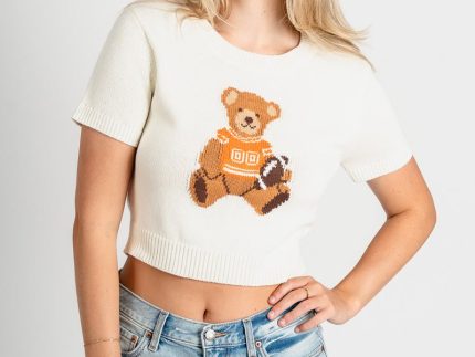 Game day teddy bear short sleeve sweater white/orange