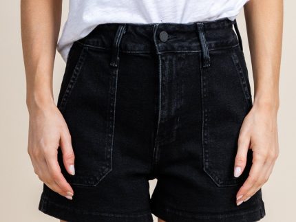 High rise cargo shorts washed black
