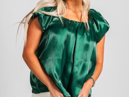 Organza puff sleeve top hunter green