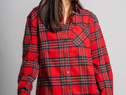 Plaid button down shirt red