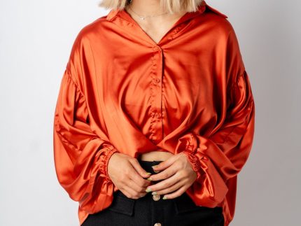 Pleated sleeve blouse rust