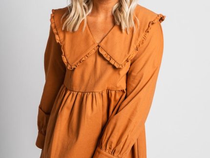 Puff sleeve dress copper