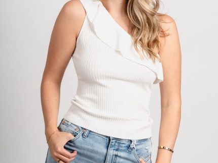 Ruffle one shoulder top ivory