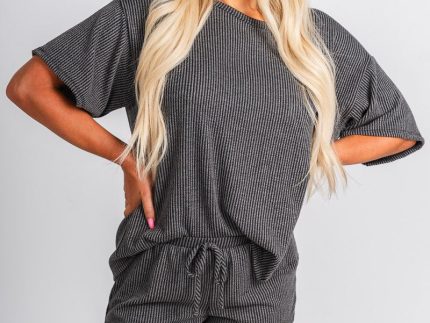 Ribbed short sleeve top charcoal
