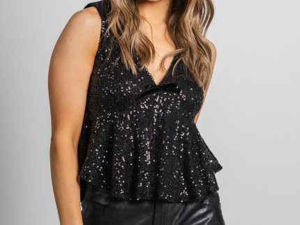 Sequin bow tank top black