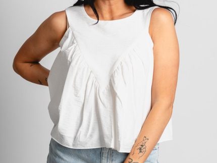 Shirring detail tank top white