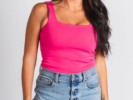 Square neck bodysuit fuchsia