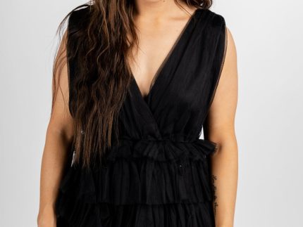 Tulle deep v romper black