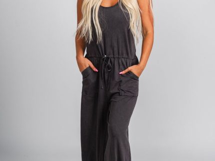 Tie waist jumpsuit charcoal